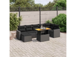 Vidaxl 8 Pcs Conjunto Sofás De Jardim Com Almofadões Vime Pe Preto