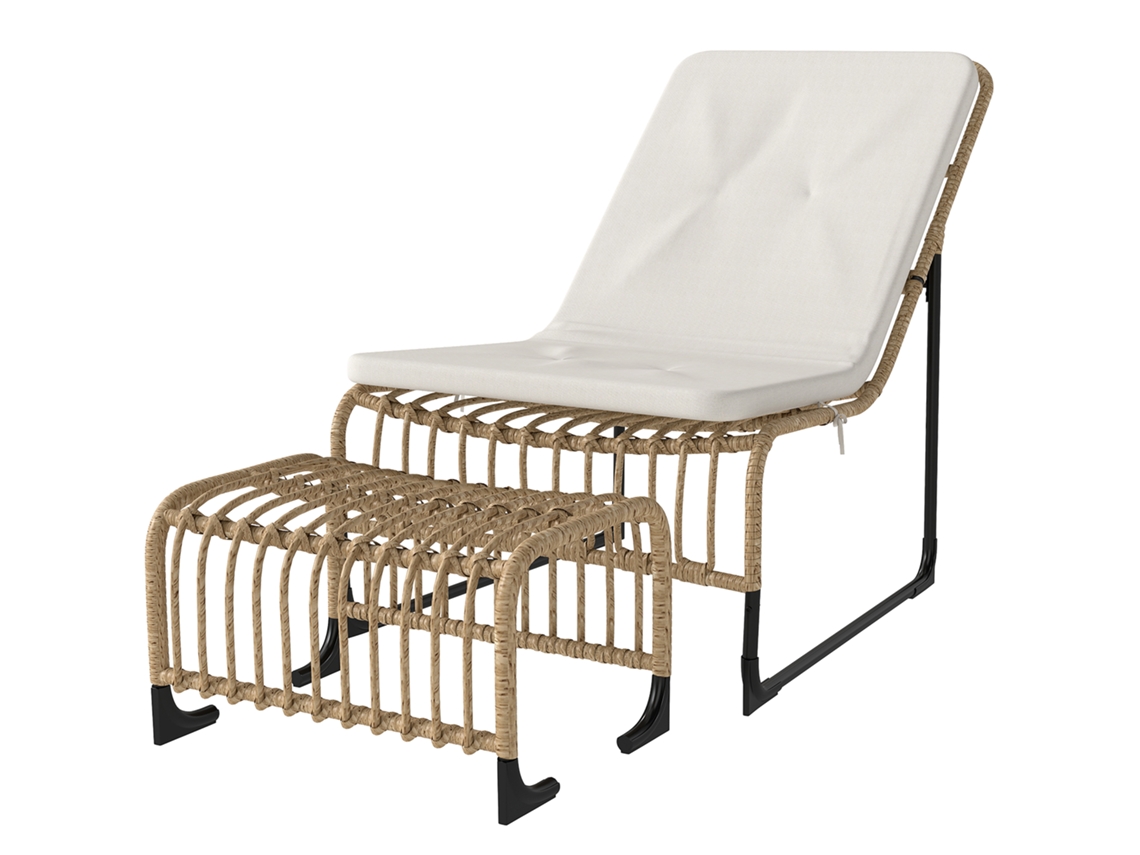 Poltrona Externa com Apoio para os Pés, Almofada Acolchoada e Estrutura Durável de Aço e Rattan Sintético 93x65x80cm Bege ORBITRA COMMERCE