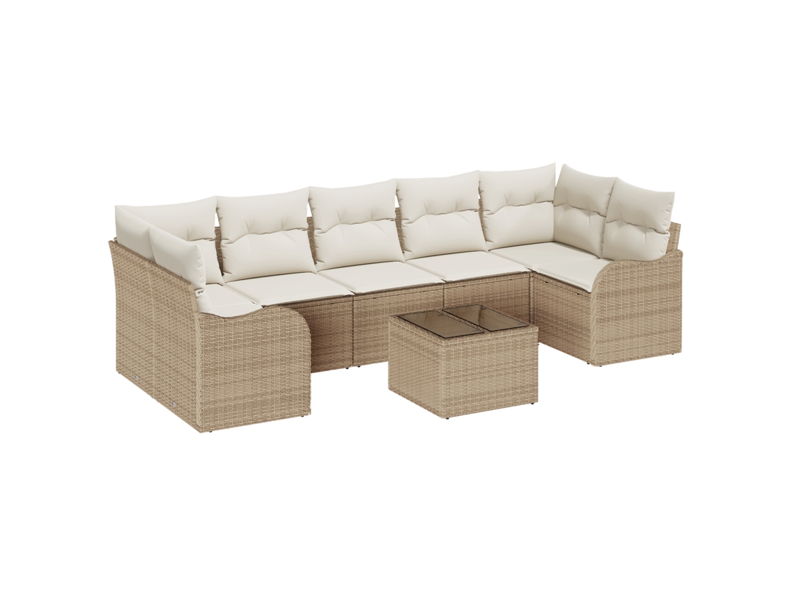 Conjunto 8 Sofá De Jardim Vidaxl Bege Vime Pe (289 X 122,5 X 85 Cm)