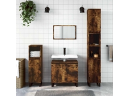 Vidaxl 3 Pcs Conjunto De Móveis Wc Madeira Processada Carvalho Fumado