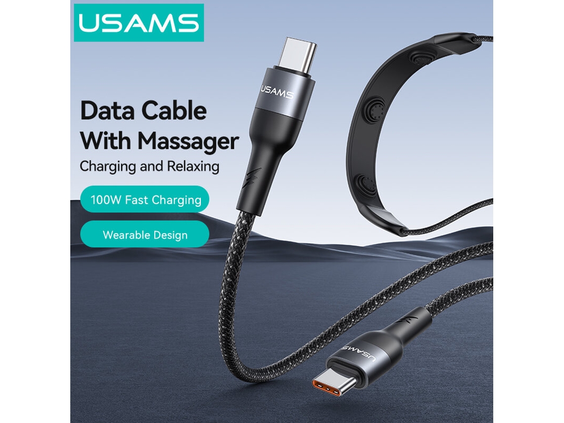 Cabo Usams Sj759 U89 3a 100w Tipo C Para Tipo C Com Massajador, Transmiss?o De Dados, Núcleo De Cobre, 1,4 M De Comprimento
