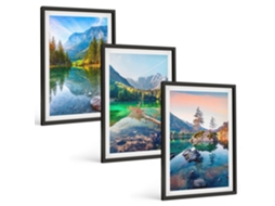 Conjunto De Pinturas Lagos De Montanha, Paisagem Natural Moldura Preta Fotos Para O Escritório Espelharte (3 Piezas De 40x60 Cm)