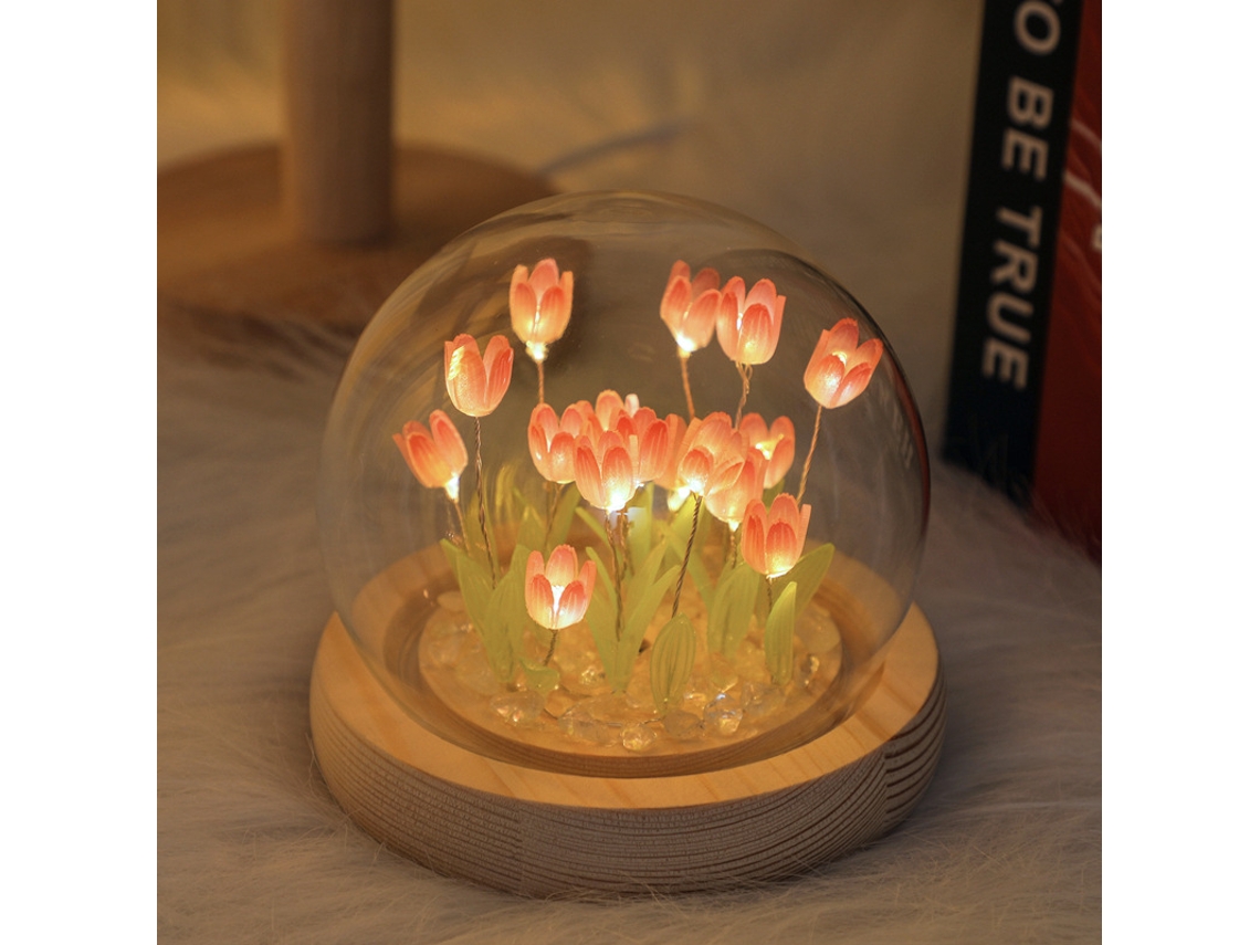 Candelário Com Cúpula De Vidro Em Forma De Tulipas Cor-de-rosa, Kit Diy 16 Flores, Decoração Para O Quarto, Presente De Aniversário, Ergo...