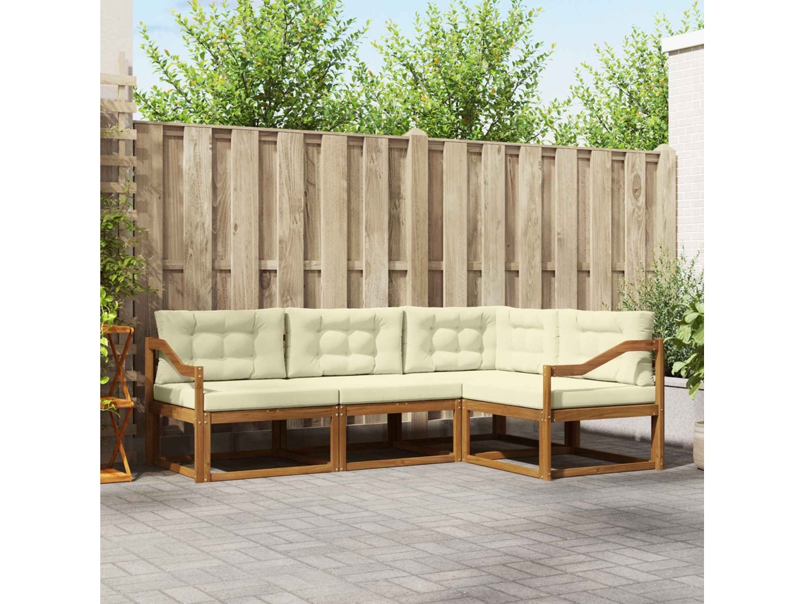 Vidaxl Conjunto De Sofás Para Exterior 4 Pcs Natural E Creme