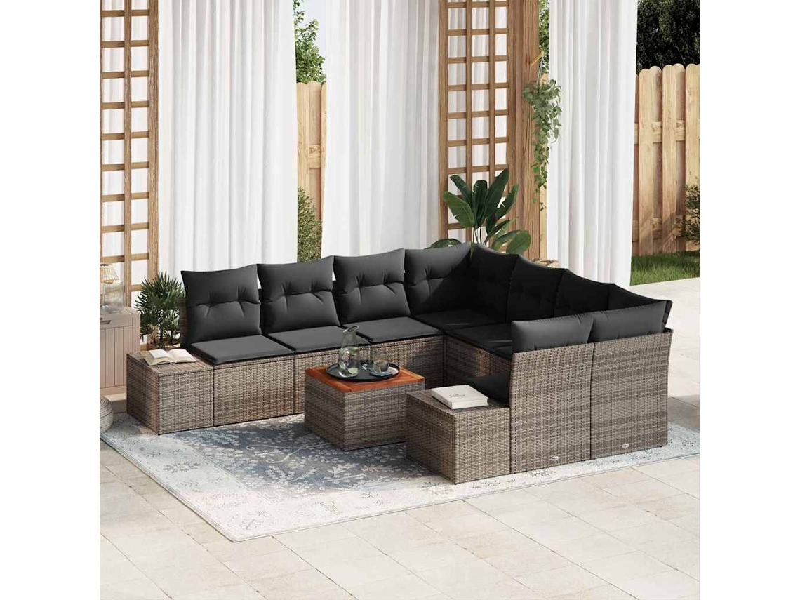 Vidaxl Conjunto De Sofá De Jardim Com Almofada 9 Pcs Cinzeto Vime Pe
