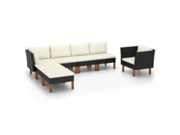 Vidaxl 7 Pcs Conj. Lounge Jardim Vime Pe E Madeira De Eucalipto Preto