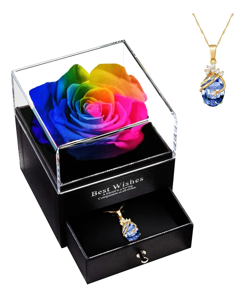 Presente de Aniversário de Casamento, Rosa Eterna com Colar,SLOWMOOSE