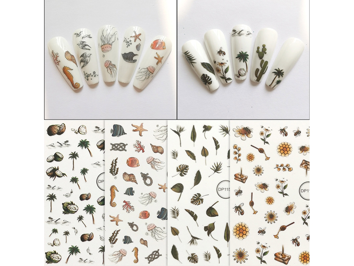 10 Folhas De Adesivos De Unhas Com Diversos Designs Autoadesivos Para Decoração De Unhas Feminina
