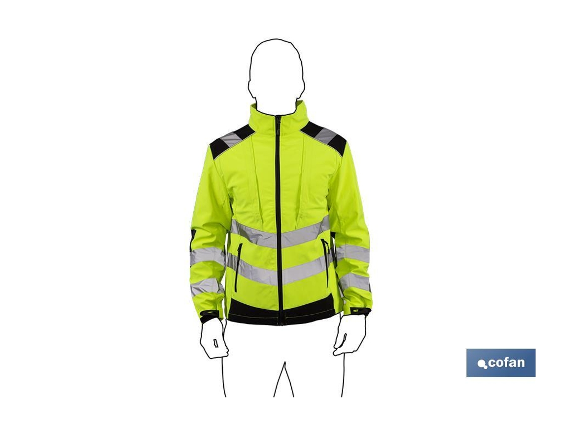 Casaco COFAN Softshell de Alta Visibilidade Talhas Desde a S Até a XXXL Amarelo e Preto