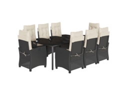 Conjunto de 9 Jantar para Jardim com Almofadões Vime Pe Preto MAISON EXCLUSIVE