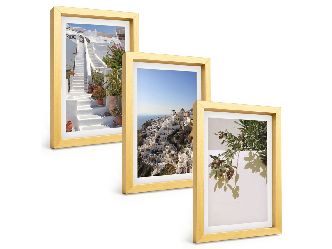 Composição De Quadros Escadas Brancas, Vista De Santorini Espelharte (3 Peças 20x30 Cm)