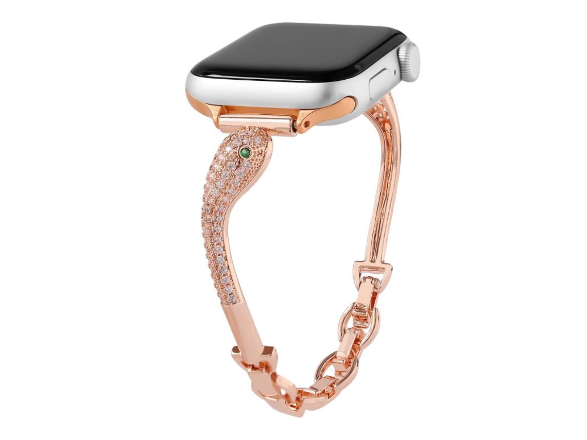 Pulseira Apple Watch 46/49/45/44mm - Cobre Com Cabeça De Cobra E Zircônia Incrustada