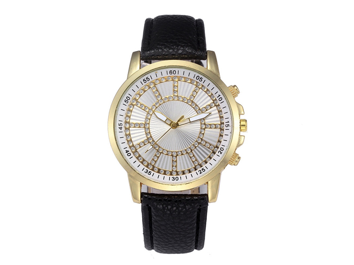 Relógio de pulso unissex de quartzo com strass, design simples e moderno (preto)