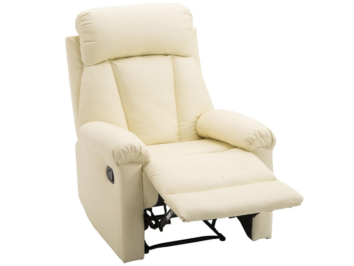 Poltrona Relax Reclinável PU Bege S/MARCA (80x97x107 cm, apoio pés retrátil, encosto alto)