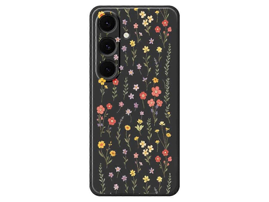 Capa Tkdaddy Para Samsung Galaxy S25 Com Estampa De Flores E Grama, Borda Reta, Tpu, Capa Traseira Preta