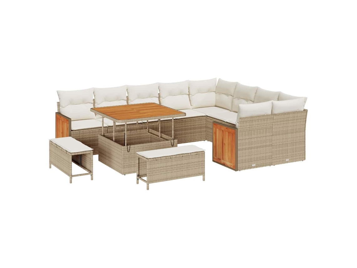 Conjunto 13 Conjunto De Sofá De Jardim Vidaxl Bege Vime Pe (286 X 234 X 85 Cm)