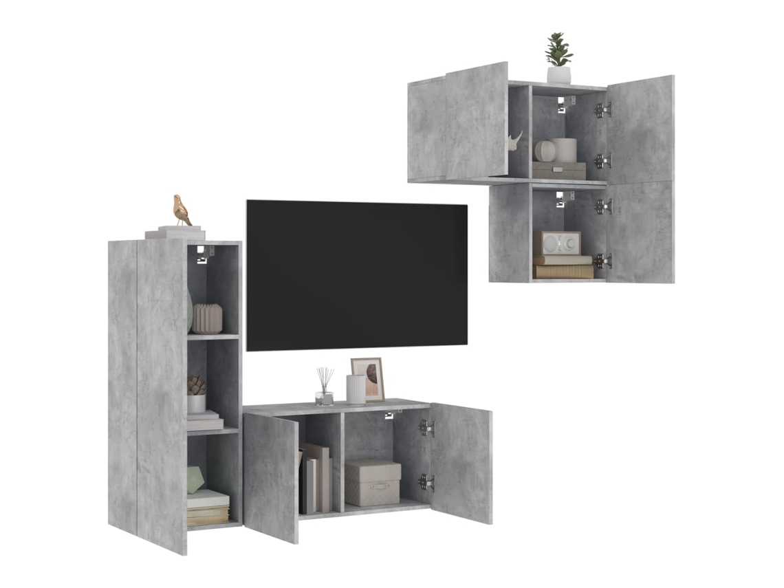 Vidaxl 4 Pcs Móveis de Parede P/ Tv Derivados de Madeira Cinza Cimento