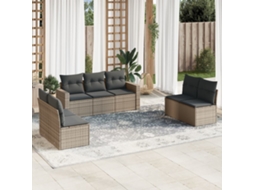 Vidaxl 7 Pcs Conjunto Sofás P/ Jardim C/ Almofadões Vime Pe Cinzento