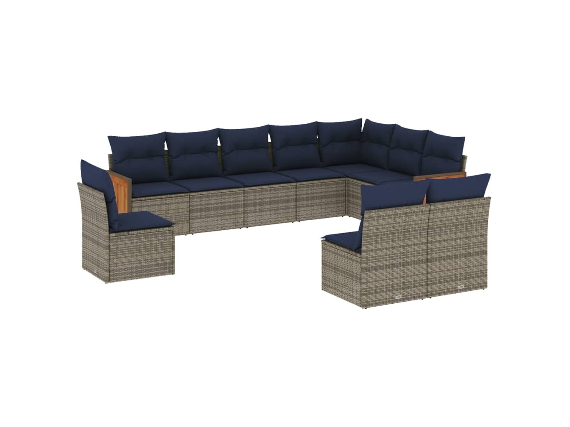 Conjunto de Sofá de Jardim, 10 Peças, Almofadas, Rattan Cinza MAISON EXCLUSIVE