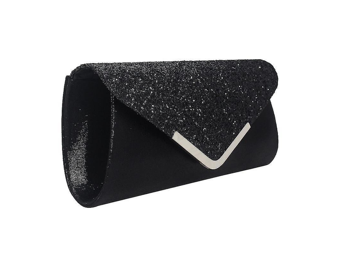Bolsa Clutch De Envelope Feminina Com Lantejoulas Brilhantes E Cadeia Para Festa De Casamento, Preta