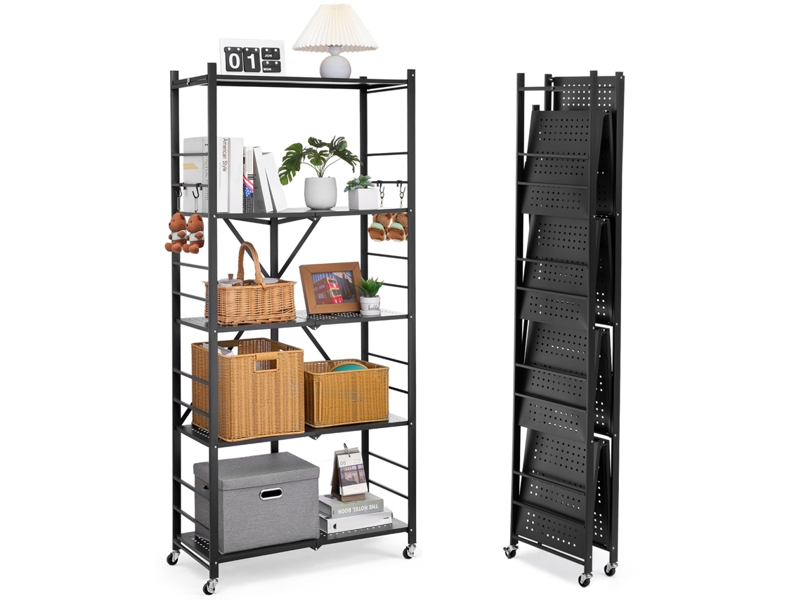 Estante Metálica Dobrável 5 Níveis Com Rodas 81 X 36 X 183 Cm, Preta Vevor