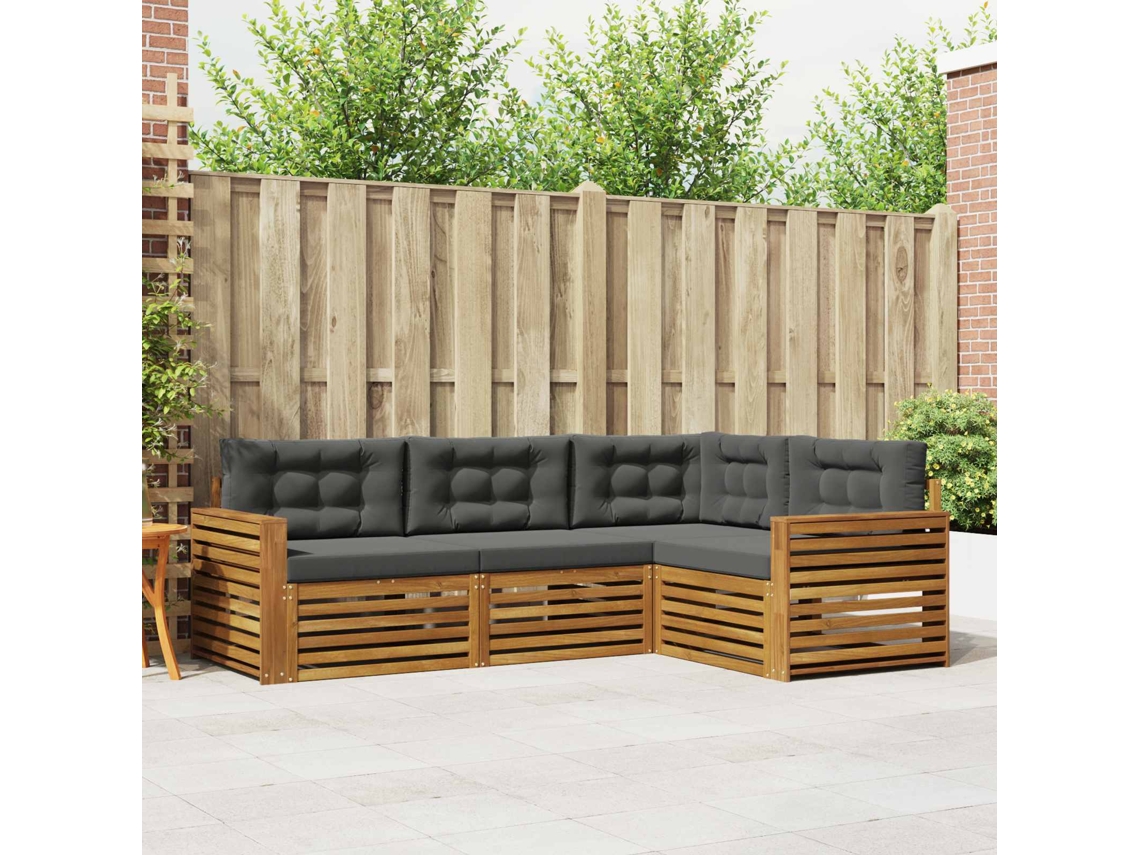 Vidaxl Conjunto De Sofás Para Exterior 4 Unid. Natural E Antracite