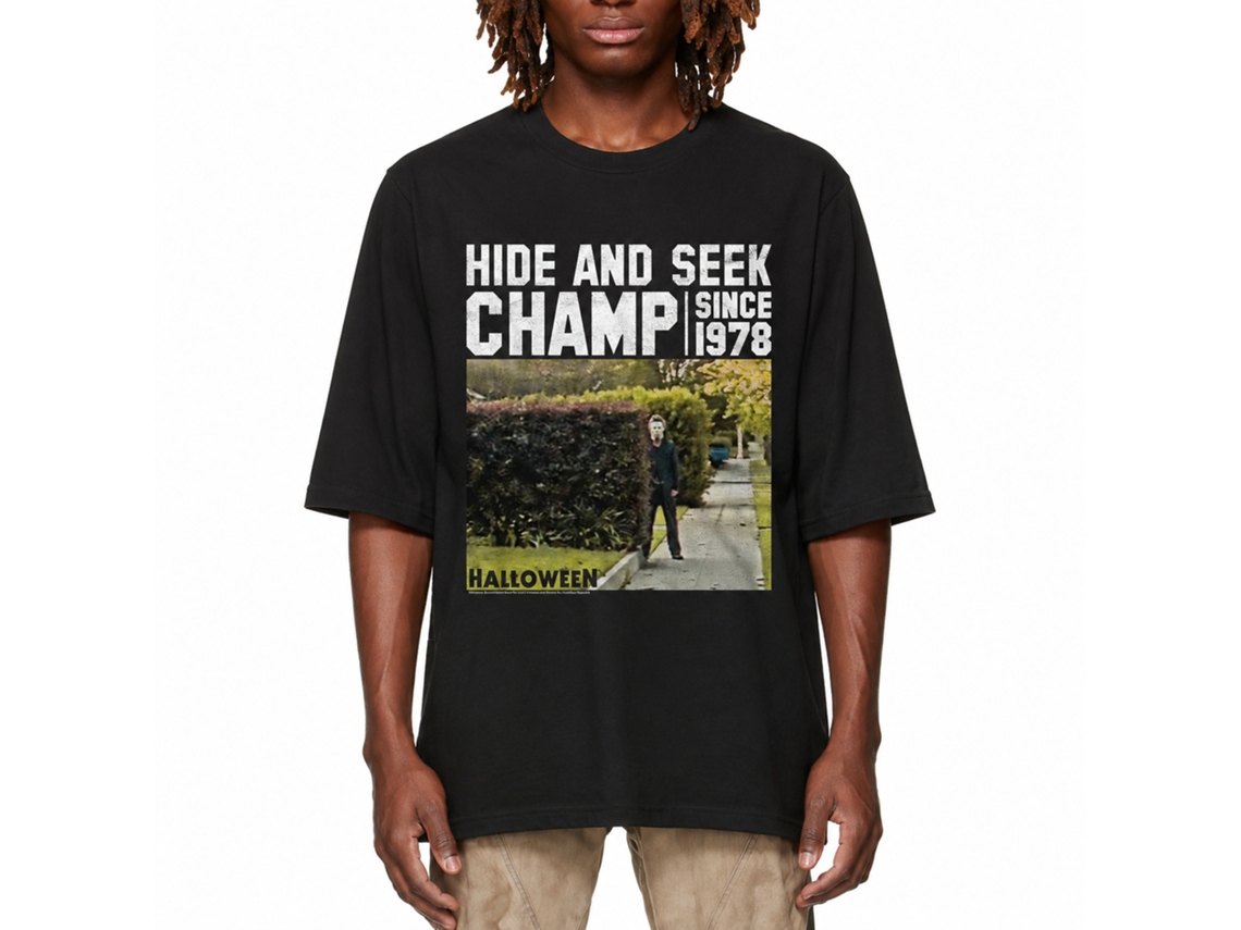Rockinstone Halloween Movie Hide And Seek Bushes Black Adult T-shirt Size:xxl