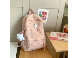 Mochila com fita bordada, mochila escolar rosa claro, mochila para viagens e escola para meninas.