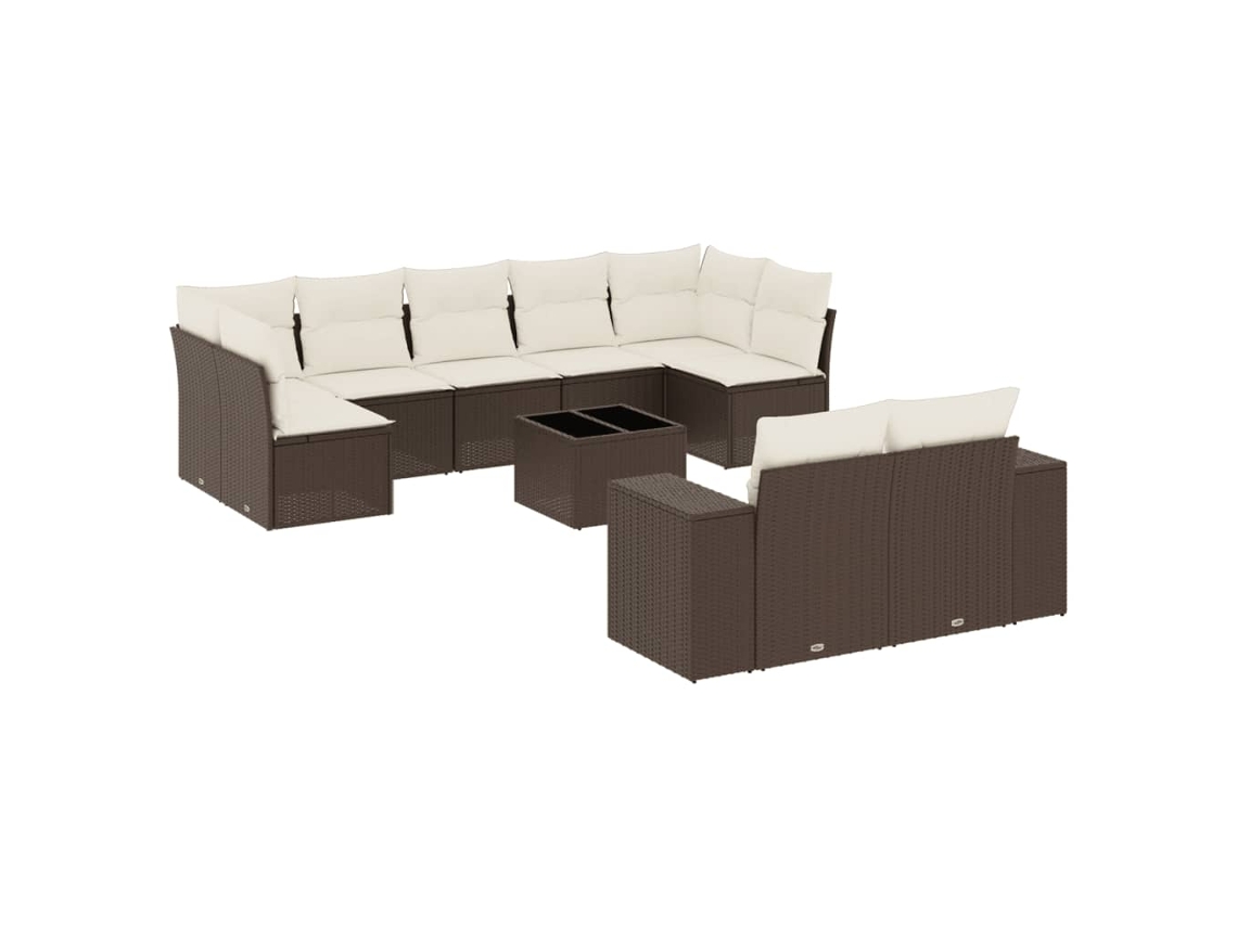 Conjunto de 10 Sofás Jardim com Almofadões Vime Pe Castanho MAISON EXCLUSIVE (10 pcs)