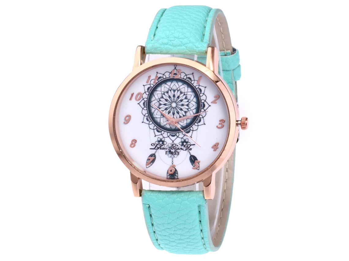 Relógio de Quartzo com Pulseira de Couro Estilo Simples Moderno para Jovens Amantes (verde Menta)