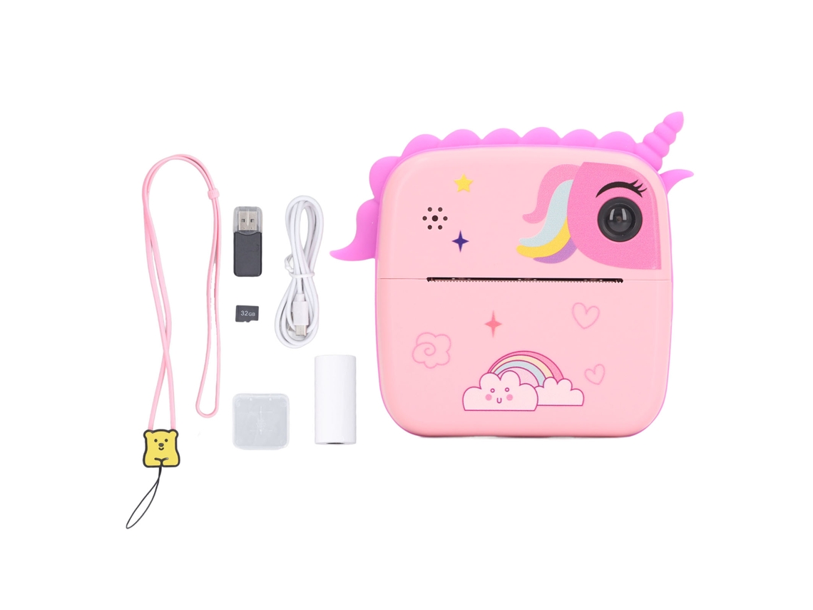 Walshlxq câmera Digital Infantil Brinquedo Hd com Impressão Instantânea e Selfie, Design Bonito e Cartoon, Cor Rosa para Crianças