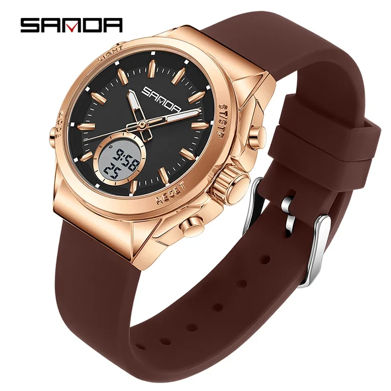 Relógio Eletrônico Feminino Elegante e Casual com Despertador, Luminoso, À Prova D'água, Visor Duplo MDUG