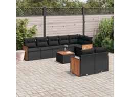 Vidaxl 9 Pcs Conjunto De Sofás P/ Jardim C/ Almofadões Vime Pe Preto