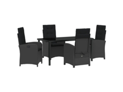 Conjunto 5 De Jantar De Jardim De Vidaxl Com Almofadas Preto Rattan Poliéster