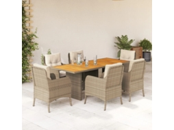 Vidaxl 7 Pcs Conjunto de Jantar P/ Jardim com Almofadões Vime Pe Bege