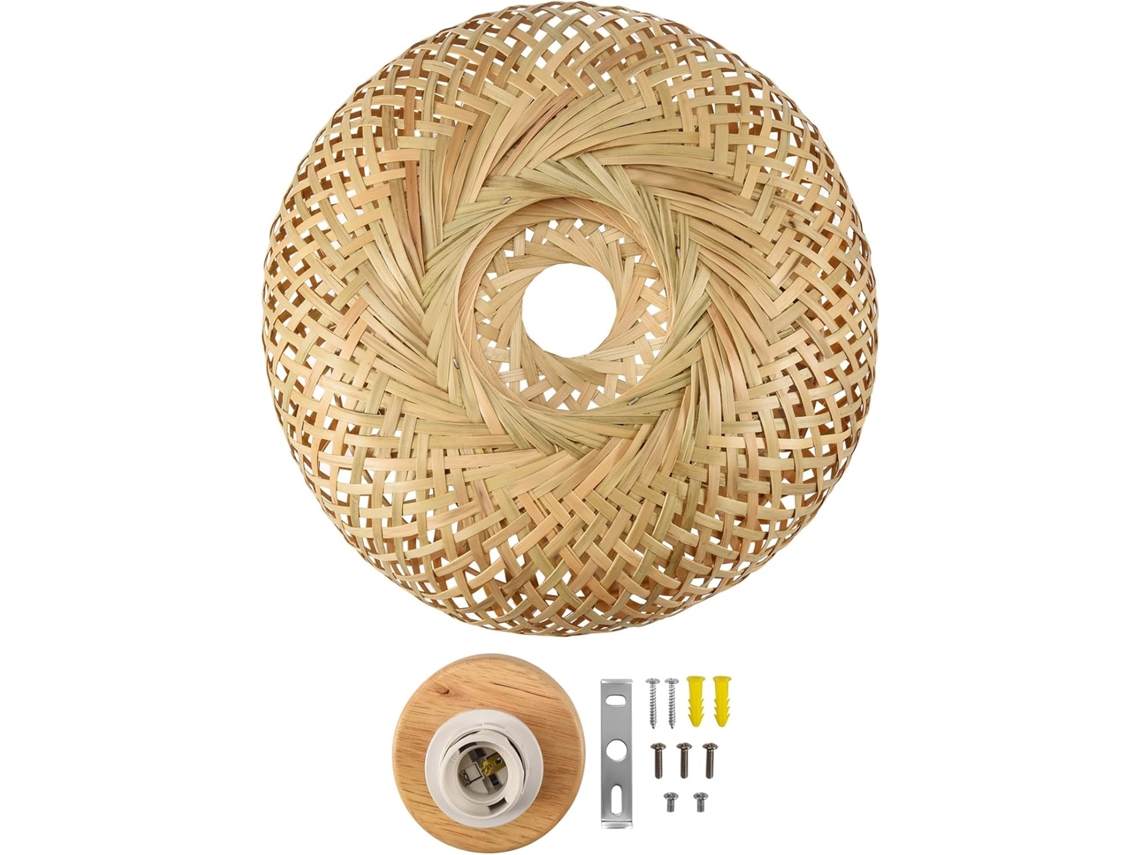 Luminária De Teto Pendente De Bambu E Vime Para Sala De Estar, Quarto E Sala De Jantar, 30 X 18 Cm. Gokoco