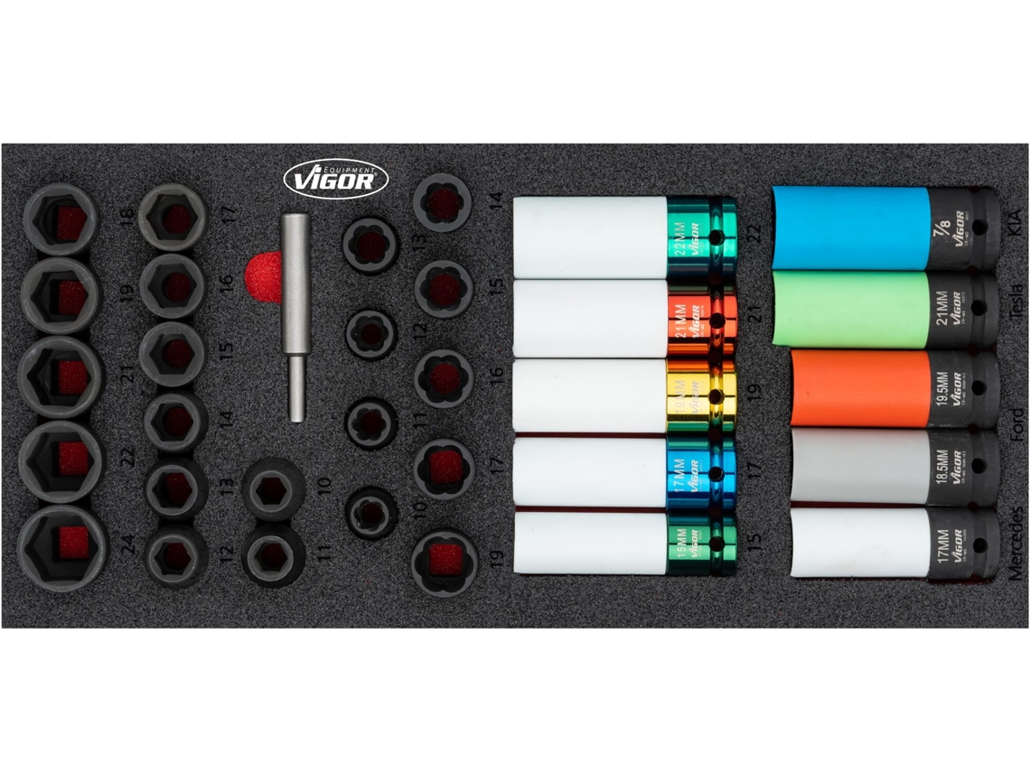 Conjunto de soquetes de impacto Vigor V7324 393 mm x 188 mm x 35 mm Número de ferramentas: 32 HAZET