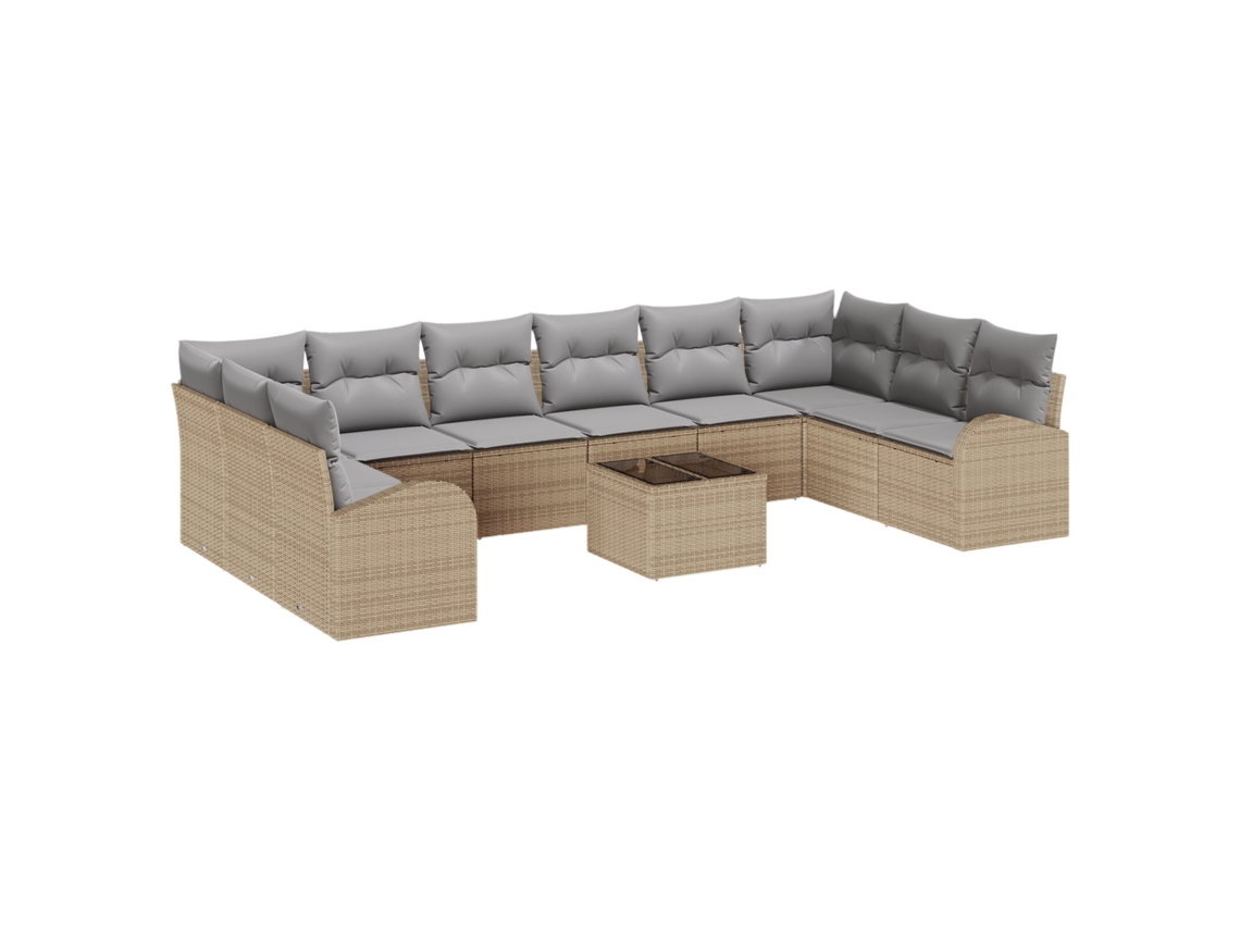 Conjunto 11 Móveis De Jardim Vidaxl Bege Vime Pe (344 X 179 X 85 Cm)