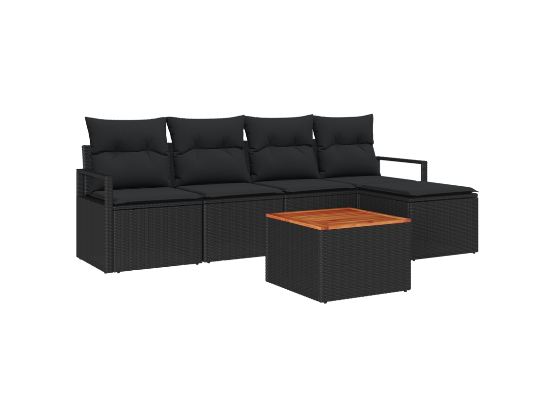 Conjunto 6 Conjunto De Sofá De Jardim Vidaxl Preto Vime Pe (55 X 55 X 37 Cm)