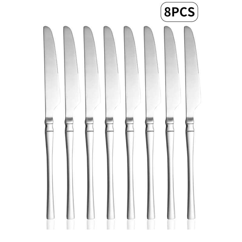 (conjunto De 8 Facas De Aço Inoxidável Prateado Com Acabamento Espelhado, Adequado Para Diversas Ocasiões)