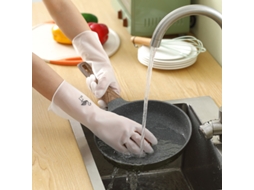 Luvas De Limpeza Doméstica Com Estampa Passarinhos Brancos, Tamanho M(31 Cm), Para Cozinha, Louça E Lavanderia. Impermeáveis, Em Plástico E Borracha