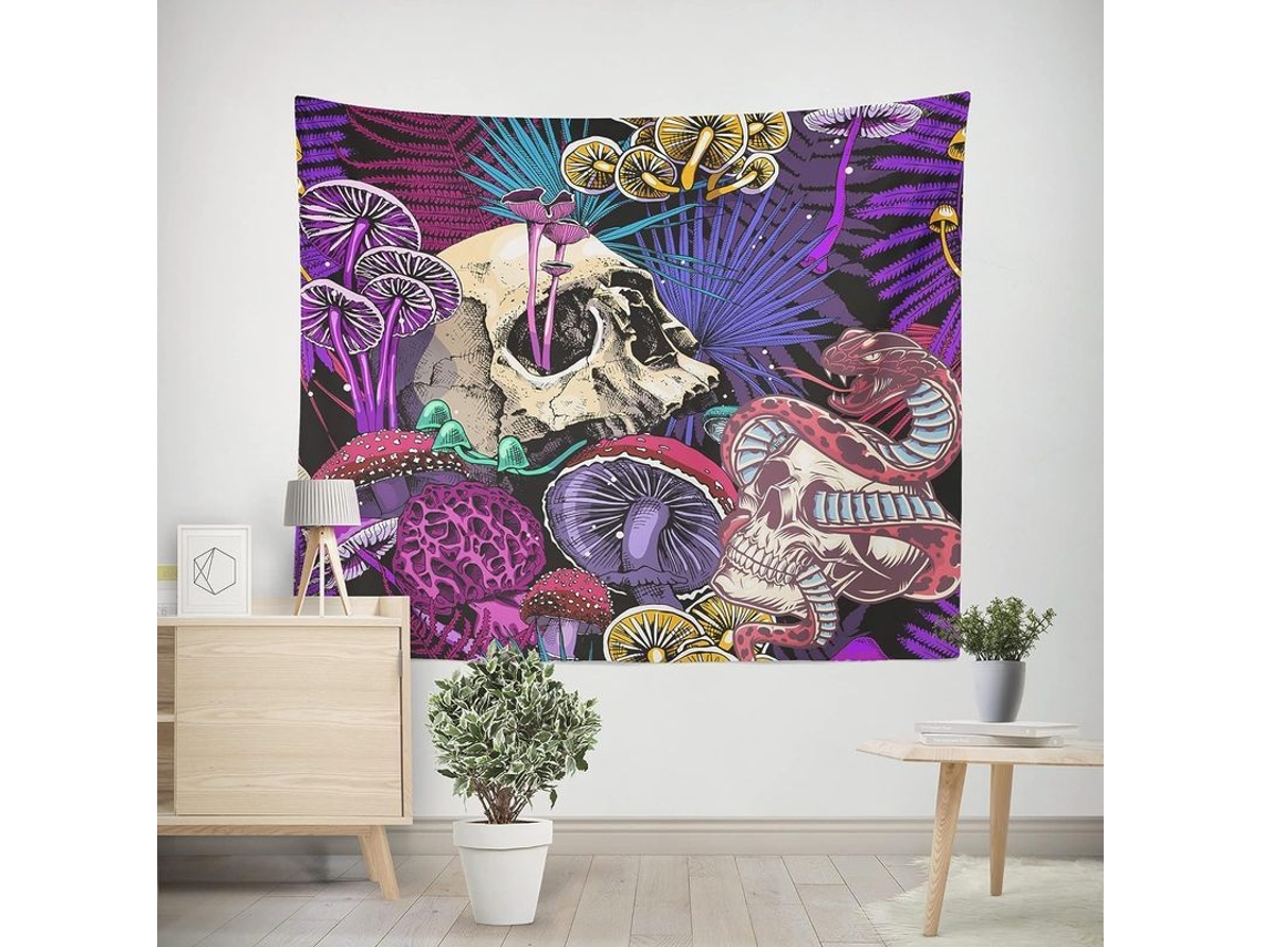 2026 tapestry de Calavera Con Hongos Psicodélicos Pared Decoración Hogar Regalo 130x150cm