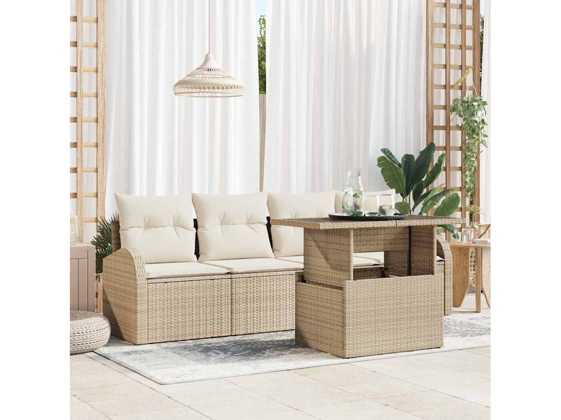 Vidaxl Conjunto De Sofá De Jardim 5 Unid. Bege Rattan De Polipropileno