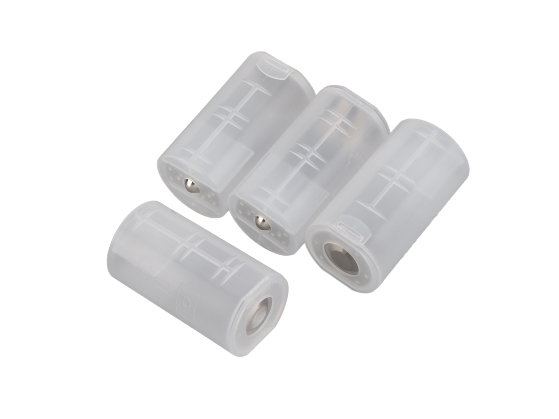 Aetheria 4pcs Adaptadores de Bateria Aa para D, Conversor com Capa, Plástico Branco Translúcido