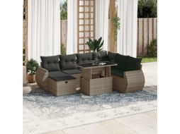 Vidaxl 8 Pcs Conjunto Sofás De Jardim C/ Almofadões Vime Pe Cinzento