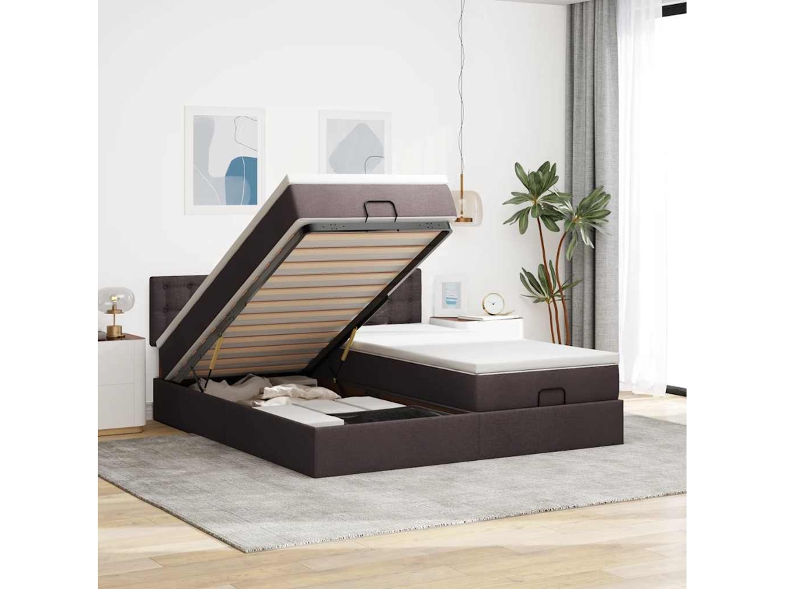 Vidaxl Estrutura De Cama Otomana Com Colchões Tecido Castanho Escuro