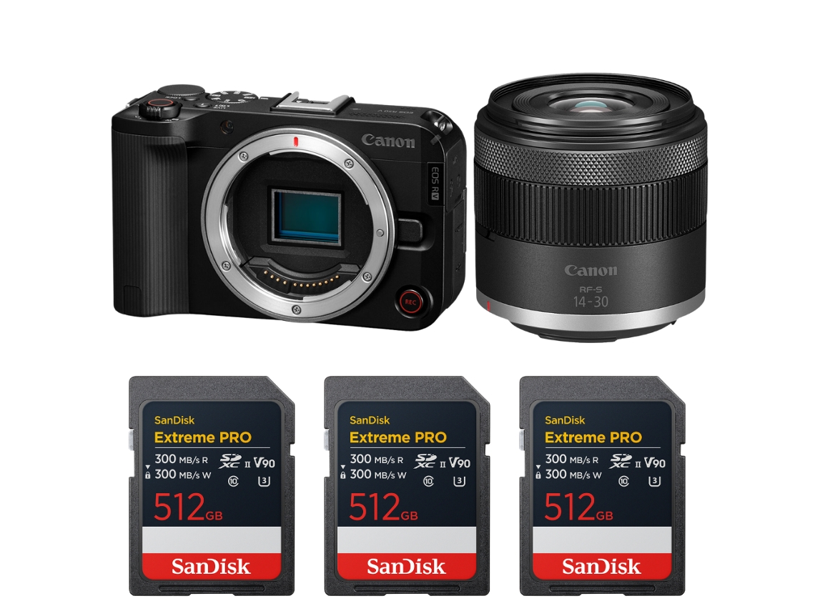 Eos R50 V + Rf S 14 30mm F/4.5 6.3 Is Stm Pz + 3 Sandisk 512gb Extreme Pro Uhs ii Sdxc + Ebook “20 Dicas para Fotos Que Impressionam” CANON