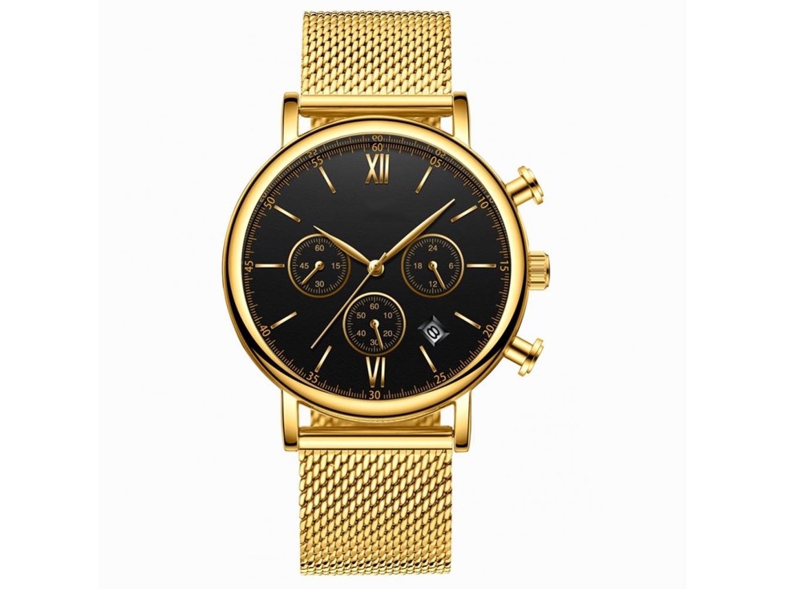 Relógio de pulso masculino Biden, pulseira de malha ultrafina, movimento de quartzo resistente à água.