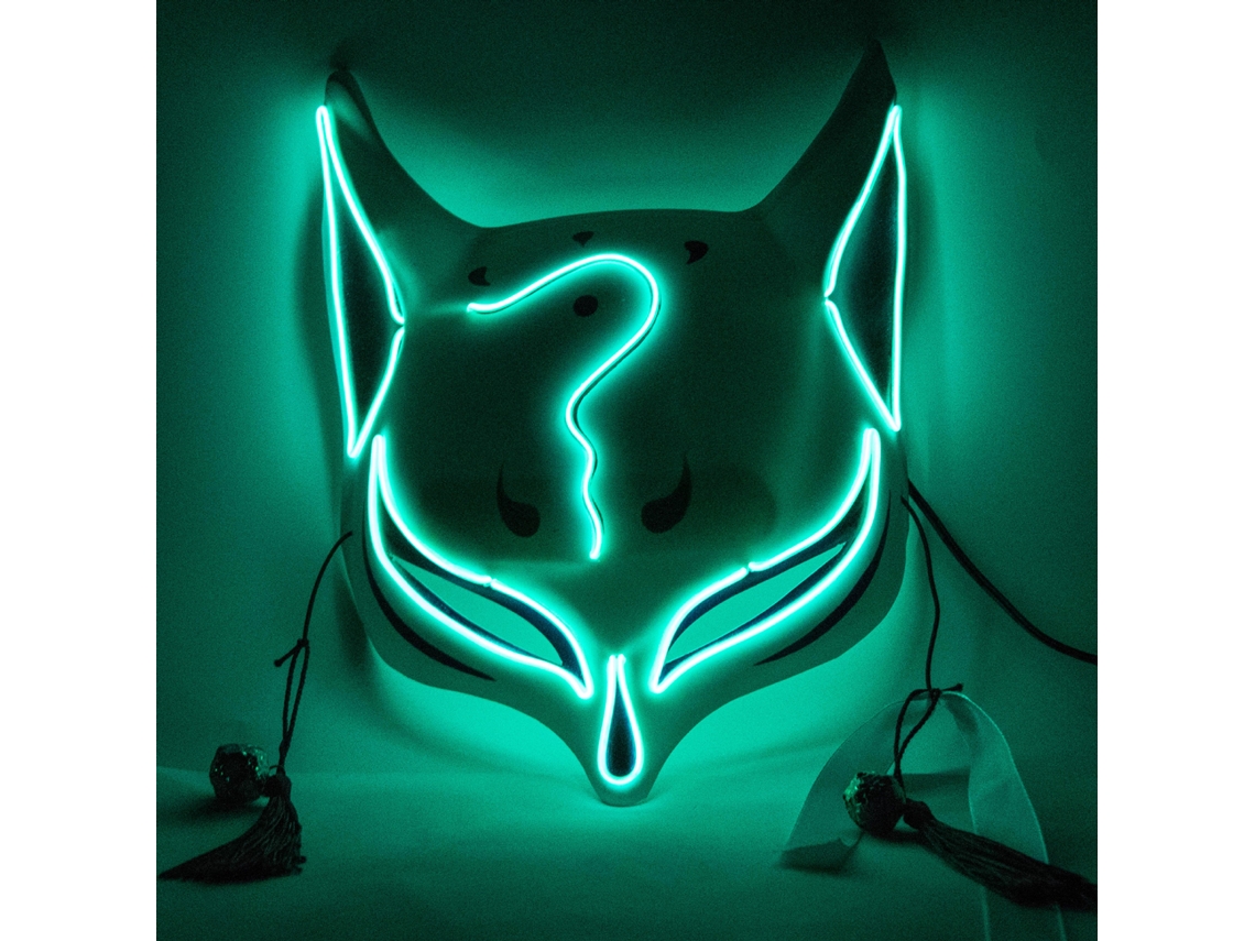 Máscara de Raposa com Led Pvc para Halloween Cosplay Festa Carnaval Ajustável Visível S/MARCA