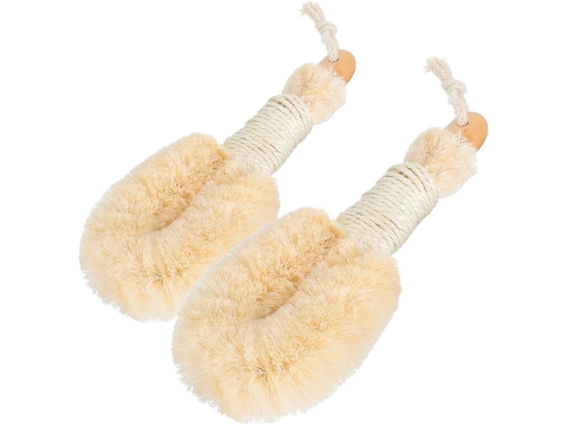Conjunto De 2 Escovas Esfoliantes Para Banho, Fibra De Sisal Natural, Escova Corporal Ergonômica Para Uso A Seco, Design